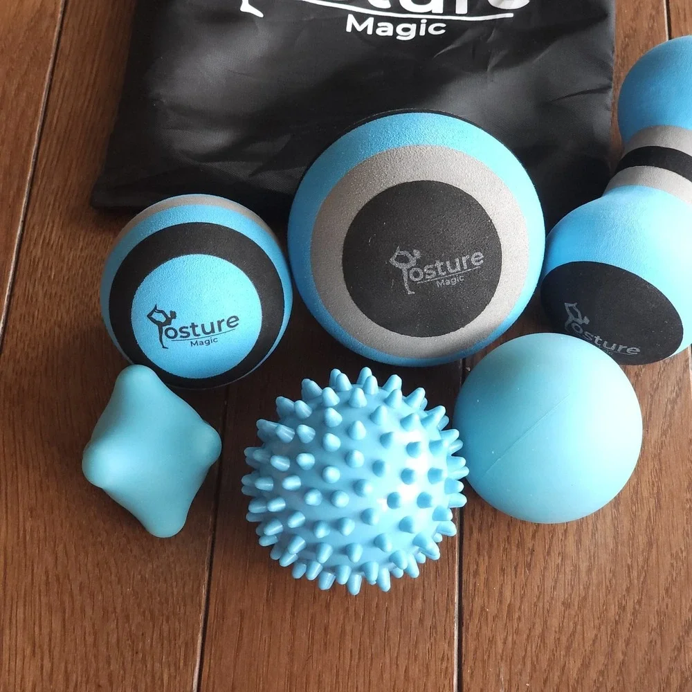 Posture Magic 6pc Massage Ball Set Myofascial Trigger Point Deep Tissue Kit Bag